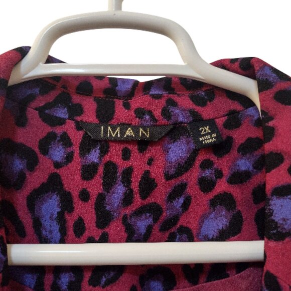 Iman: 2 pc Leopard Print Straight Leg Pantsuit, Size 2X, Pink, Purple, Black - Picture 10 of 11